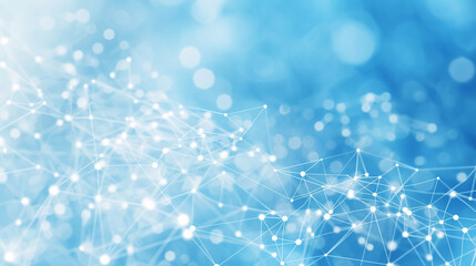Blue sky color backdrop with white digital network and global connection lines, creating an abstract representation of modern technology and communication