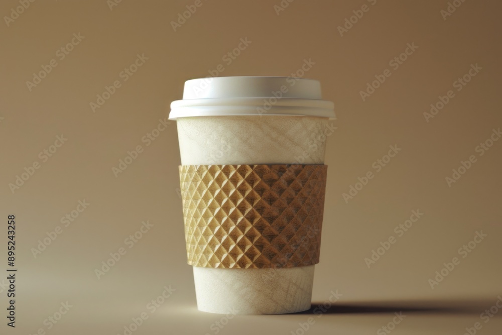 Poster a cup of coffee with a lid sitting on a table