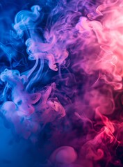 Multicolored smoke spreading on bright background. Neon light smoke texture, blowing clouds. Modern design. Abstract colors.