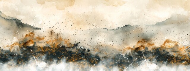 Brown and gold glitter horizontal background. Marble texture. Alcohol ink colors.