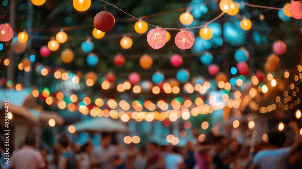 Aufkleber a group of people are dancing under a colorful light display. the lights are bright and colorful, cr
