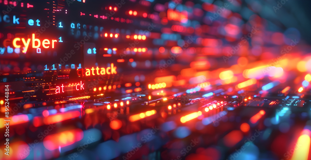 Aufkleber a computer screen with the words cyber attack written in red
