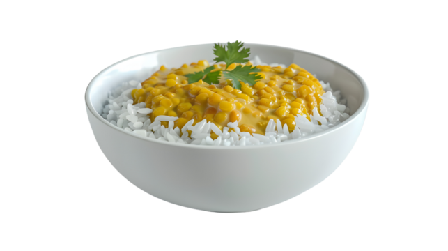 bowl of rice with daal isolated on transparent background, PNG