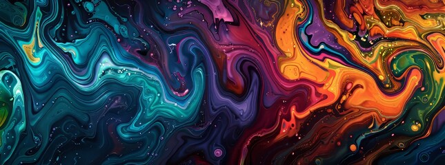 Illustration in dark colors with alcohol ink technique, luxury liquid illustration, fluid wallpaper with gold design paths, graphic for print