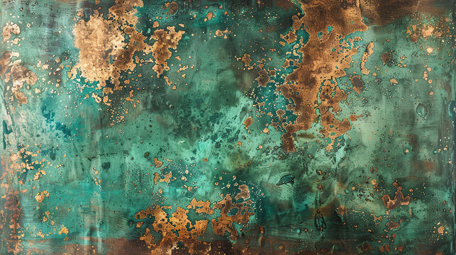 Copper Patina: Close up of aged copper with natural green patina.