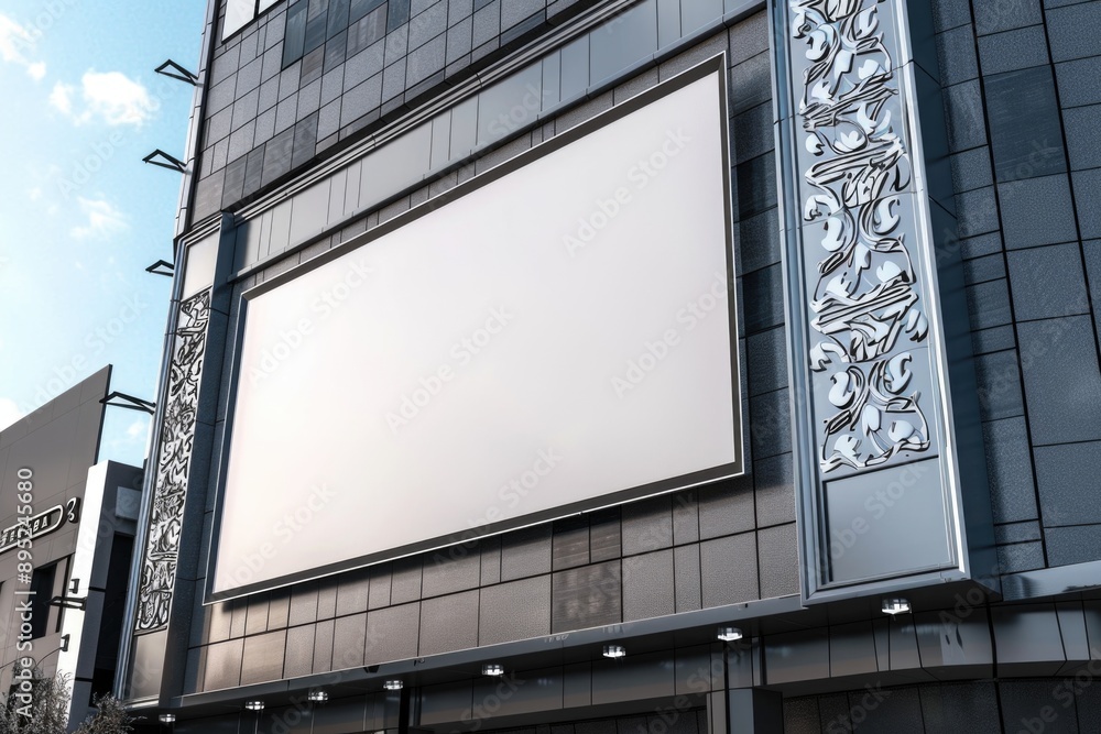 Aufkleber A large outdoor advertisement on the side of a building with colorful graphics and text