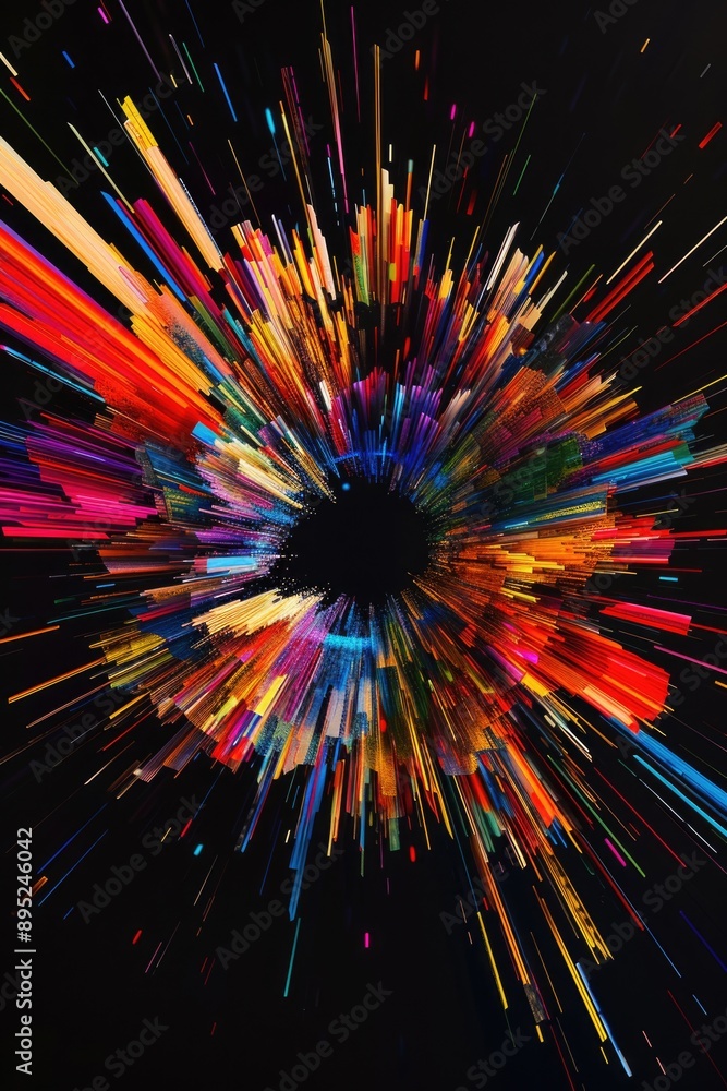 Poster a vibrant display of colors against a dark backdrop, ideal for representing creative energy or explo