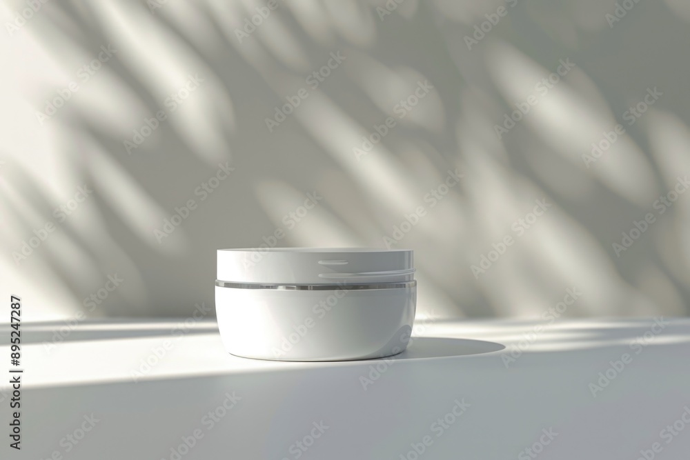 Poster A simple white container sits on a table surface