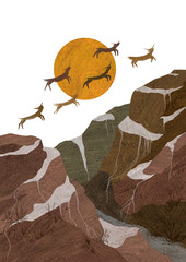 mountain goats in the mountains at sunset