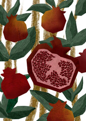 pomegranate fruit plant abstract color illustration