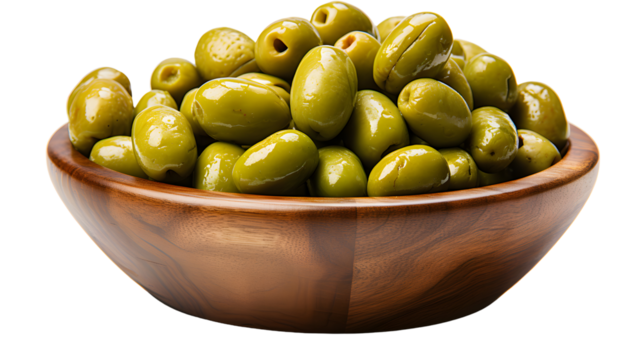 olives in a bowl isolated on transparent  background, PNG