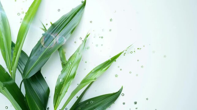 Fresh green pandan leaves on a very beautiful white background. seamless looping time-lapse virtual 4k video Animation Background.