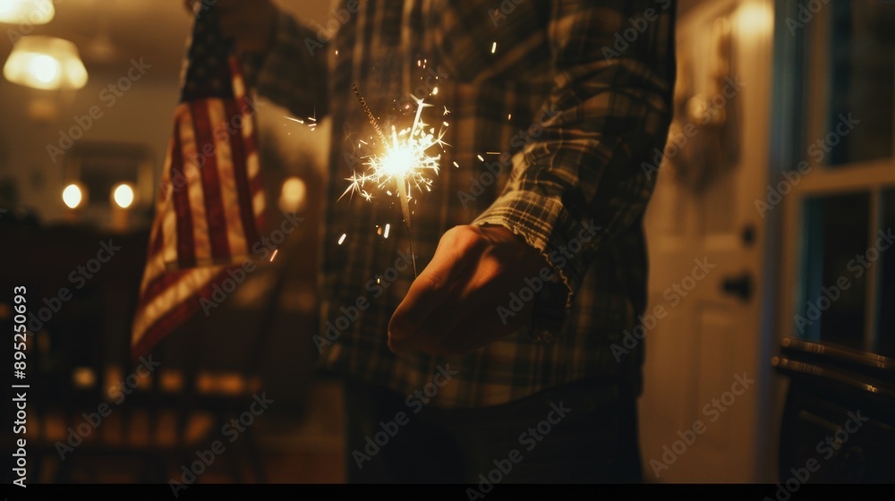 Poster a person holding a sparkler in their hand, perfect for capturing the moment on special occasions or 