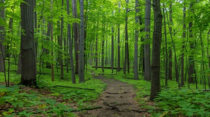 Fototapeta premium Peaceful hiking trail winding through lush green forest perfect outdoor adventure