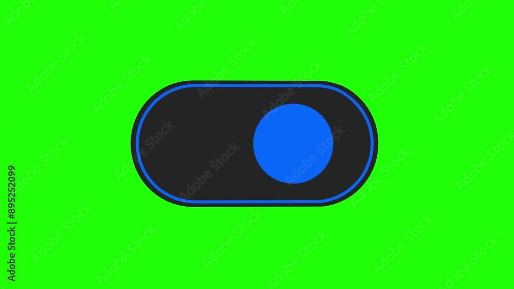 Poster blue switch button on a green chroma key background, ready for animation integration.