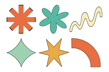 set of retro elements hand painted