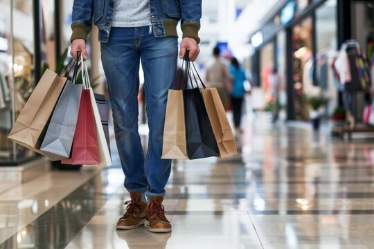Close up shopping man with bags in mall, sony alpha a7 iii high resolution focus