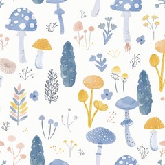 A seamless pattern with a cute illustration of forest paintings. Stock baby imagery.