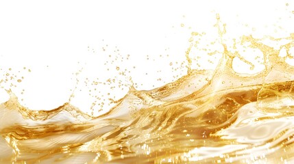 Shiny gold water splash on white background