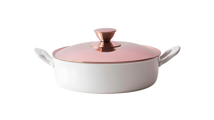 white Lacquered stainless steel pan With a pink copper lid
