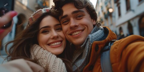 A couple smiling and taking a selfie together