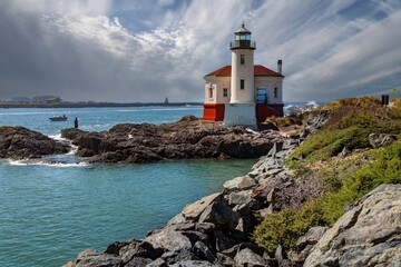 The Bandon Lighthouse on the Coquille River at Bandon, on the southern Oregon coast.
