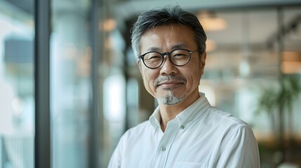 Obraz premium Smiling older businessman in office with glasses.