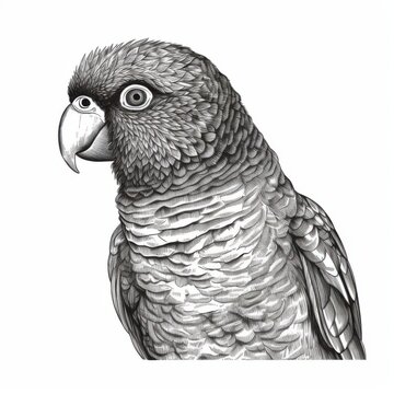 recommend clip art: Black and white Vintage engraved art of a lorikeet isolated on white background, ink sketch illustration, simple vector art design, highly detailed line art, high contrasty 