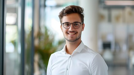 Fototapeta premium happy Young Latino Man in Office with Glasses