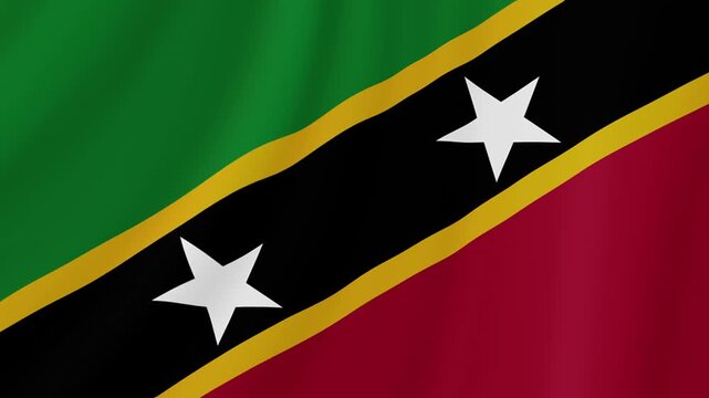 Saint Kitts and Nevis Waving Flag. Realistic Flag Animation. Seamless Loop Background.