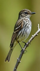 Fototapeta premium A small bird perched on a branch, looking to the right.