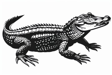 Obraz premium Black and white flat vector art of an alligator, svg style, isolated on white background, simple vector art design 