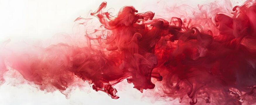 Bright red smoke on a white background with artistic effects.


