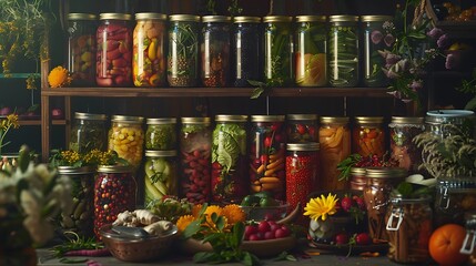 jars full of exotic fruits, vegetables, flowers and artisan products