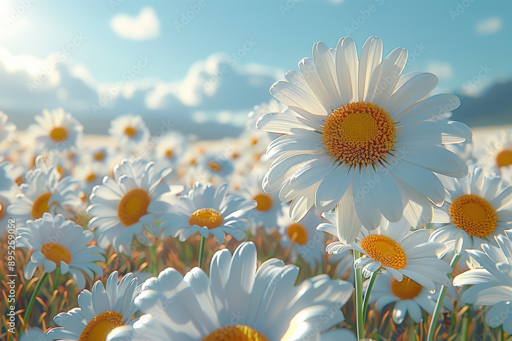 Poster a sea of daisies dances in a sunny field, each one a symbol of innocence. concept of simplicity and 