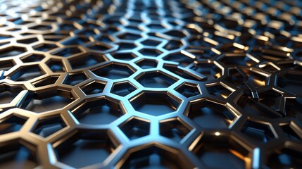 Futuristic 3D render of a metallic wall with intricate patterns and holographic projections