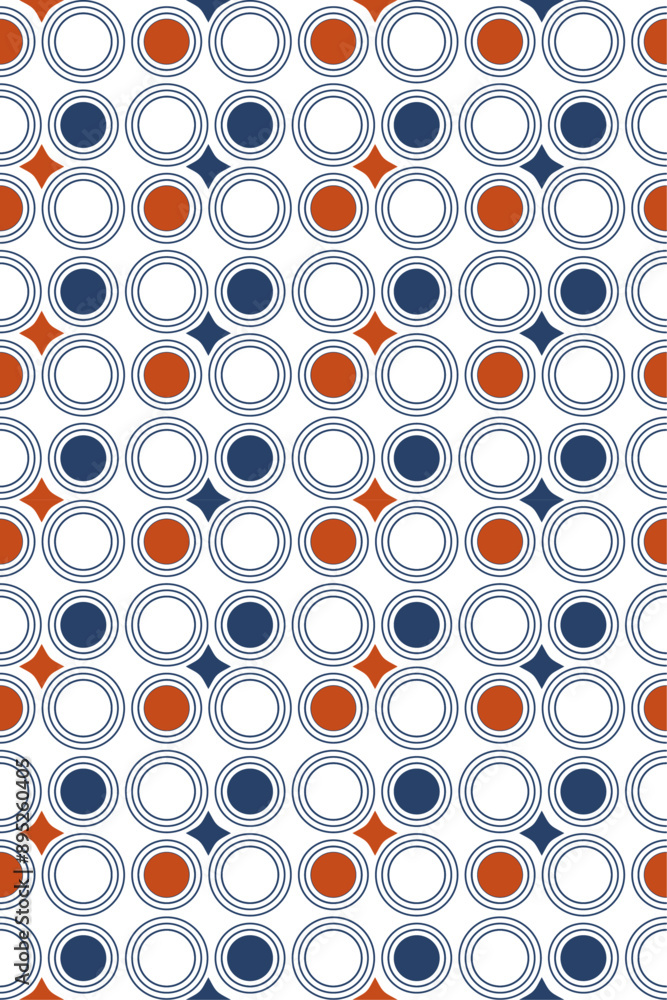Aufkleber circles, red and orange, diamonds. vector pattern of circles and four-pointed stars.