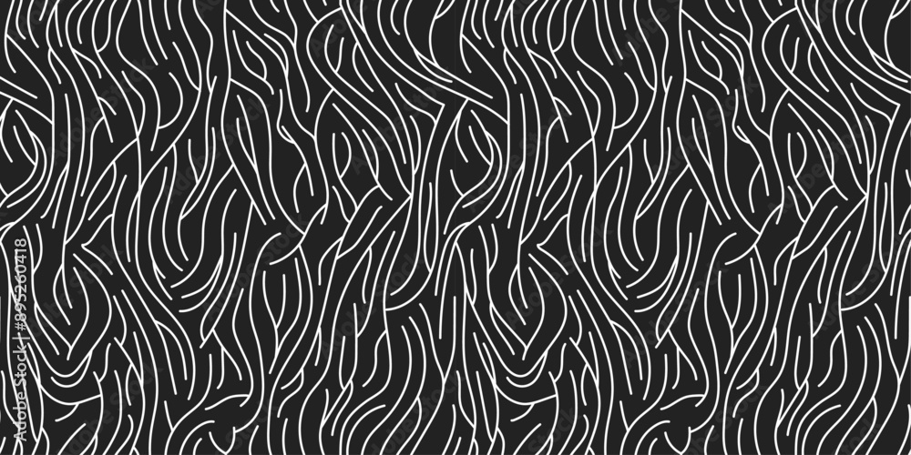 Poster fabric wrinkles, vector pattern. white branched lines on a black canvas.
