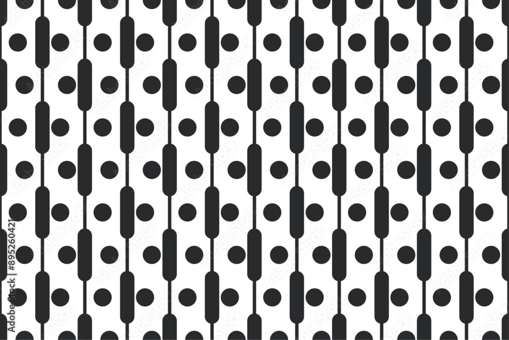 Poster black dots and vertical lines. black and white repeating texture pattern.