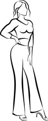 Sketch of Slender Woman In Trousers. Vector illustration 