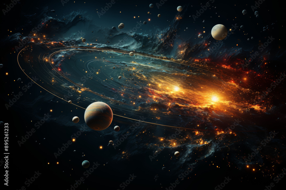 Wall mural a collage of cosmic imagery, featuring celestial bodies, constellations, and space exploration theme