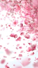Falling Rose Petals on a White Background

