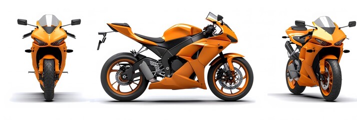 Three Orange Sportbikes on White Background in Cool Views