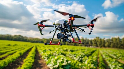 Naklejka premium A drone equipped with specialized camera equipment for thermal imaging, highlighting its applications in agriculture, infrastructure inspection, and search and rescue operations.