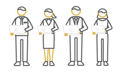 パソコンを持って立つ人たち