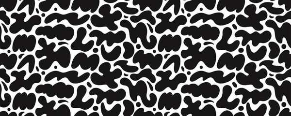 Seamless pattern with organic shapes and fluid forms. Groovy funky liquid shapes. Vector illustration with wavy figures. Modern contemporary figures, Irregular fluid bubbles and doodle pattern.