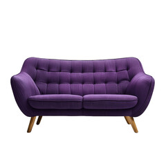 Fototapeta premium Purple fabric sofa on wooden legs isolated on transparent background
