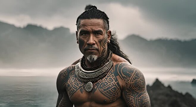 Stoicism in the Face of Nature's Might: Maori Warrior Stands Unfazed by the Elements