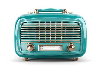 Fototapeta premium A simple, teal retro radio with a clean white background.