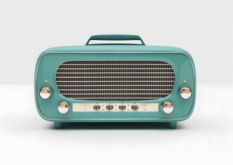 Fototapeta premium A simple, teal retro radio with a clean white background.